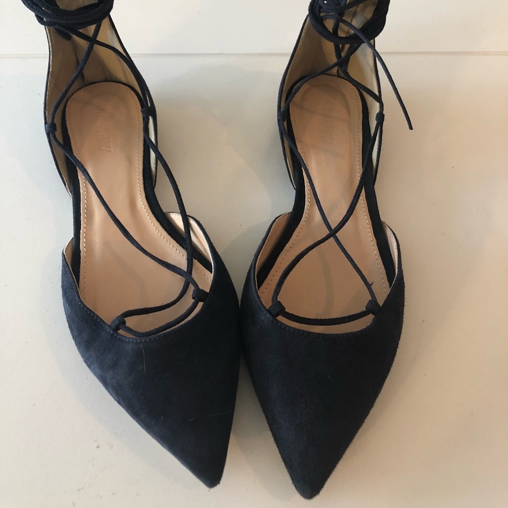 Navy Suede J.Crew  Ankle Wrap Pointed To Flats 7